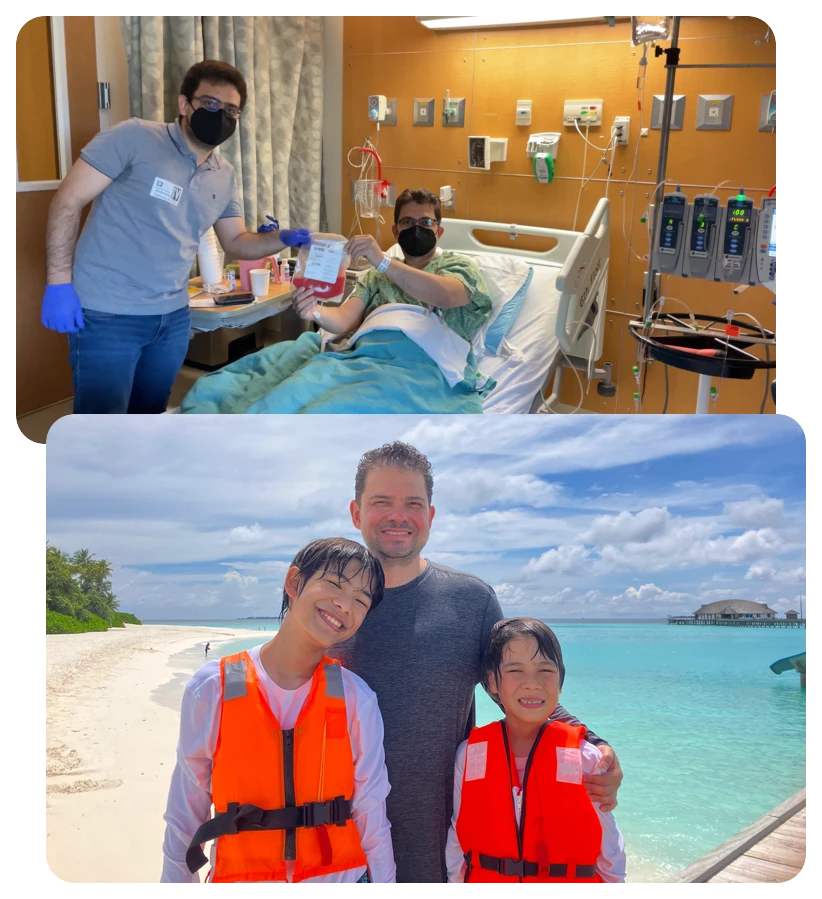 Lidio Meireles, founder of Immunomatics, with family after a stem cell transplant for relapsed lymphoma.